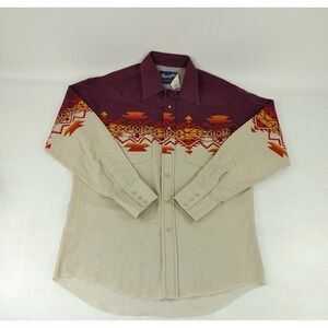 Vintage Wrangler Western Men's M Geometric Center Border Print Burgundy / Tan
